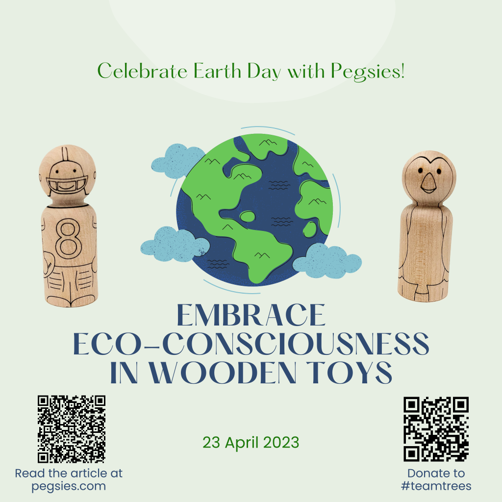 Celebrate Earth Day with Pegsies! Embrace eco-consciousness in wooden toys. Football player and Penguin peg dolls.