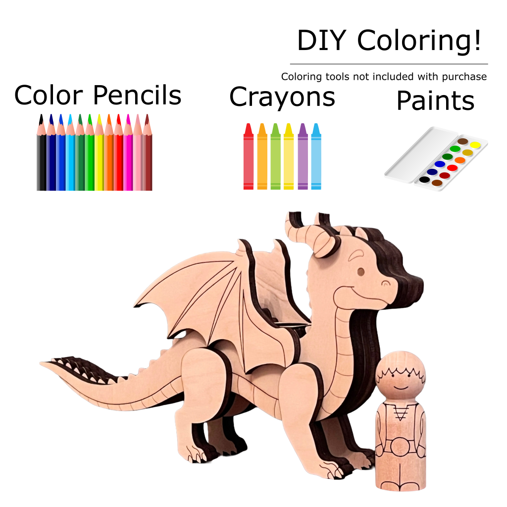 Dragon and rider peg doll set showing coloring options