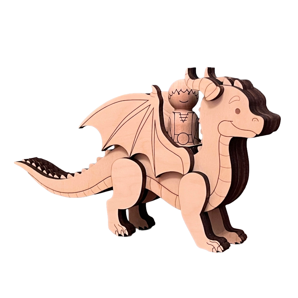 Dragon and rider peg doll set on a white background