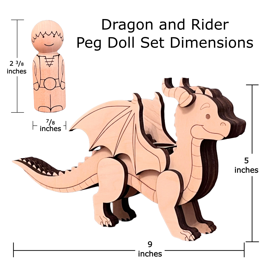 Dragon and rider peg doll set dimensions