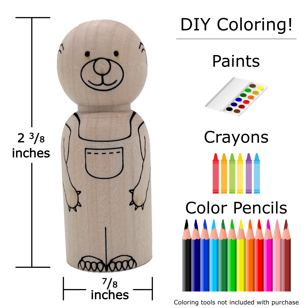 Laser engraved wooden peg doll in the image of Baby Bear from Goldilocks and the Three Bears