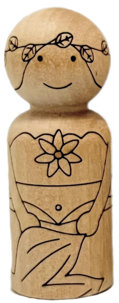 laser engraved Mermaid peg doll that wears and is decorated by many flowers