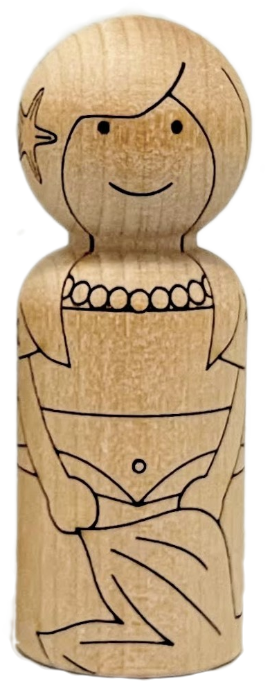 laser engraved Mermaid peg doll decorated with starfish