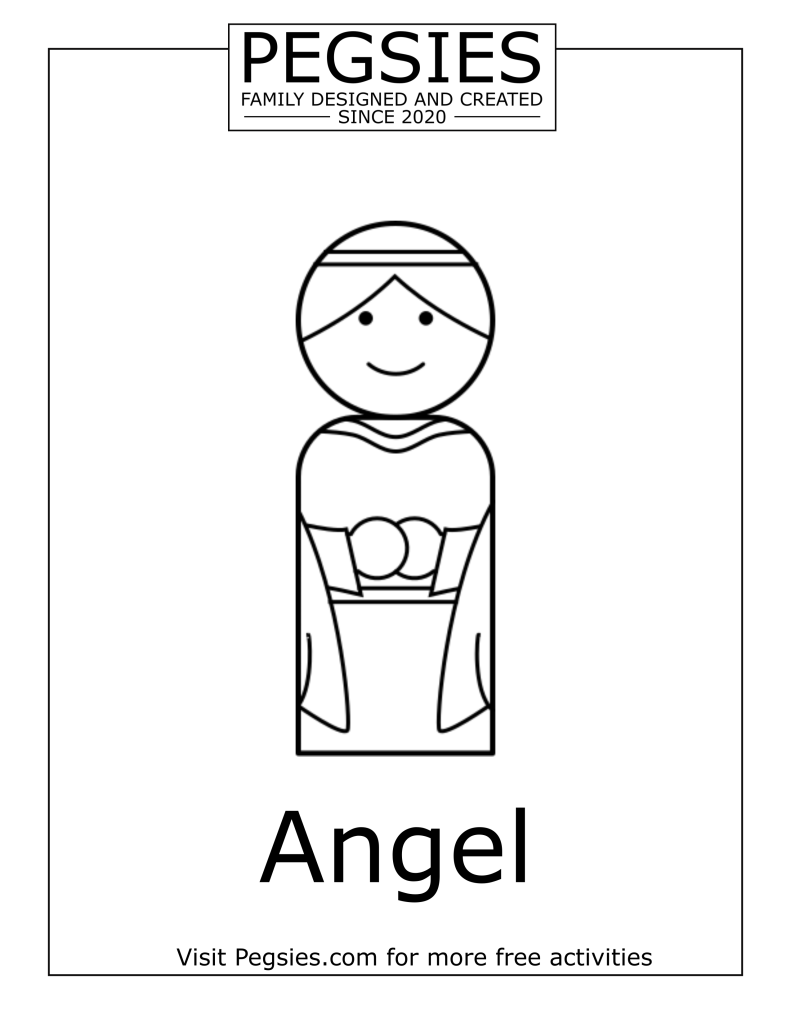 Coloring sheet for Pegsies Nativity Peg Doll Set's Angel