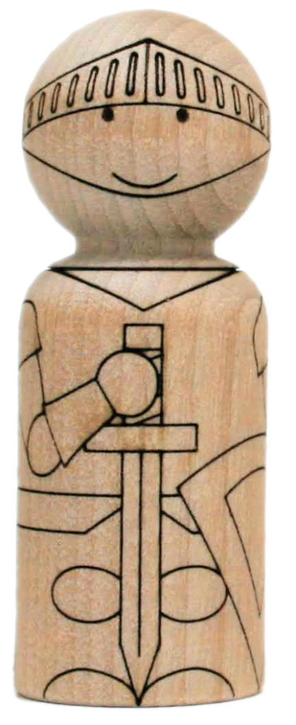 Wooden peg doll that is laser engraved to look like a Knight.